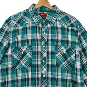 Arizona Jeans Co Mens Plaid Long Sleeve Western Shirt Snap Button XL